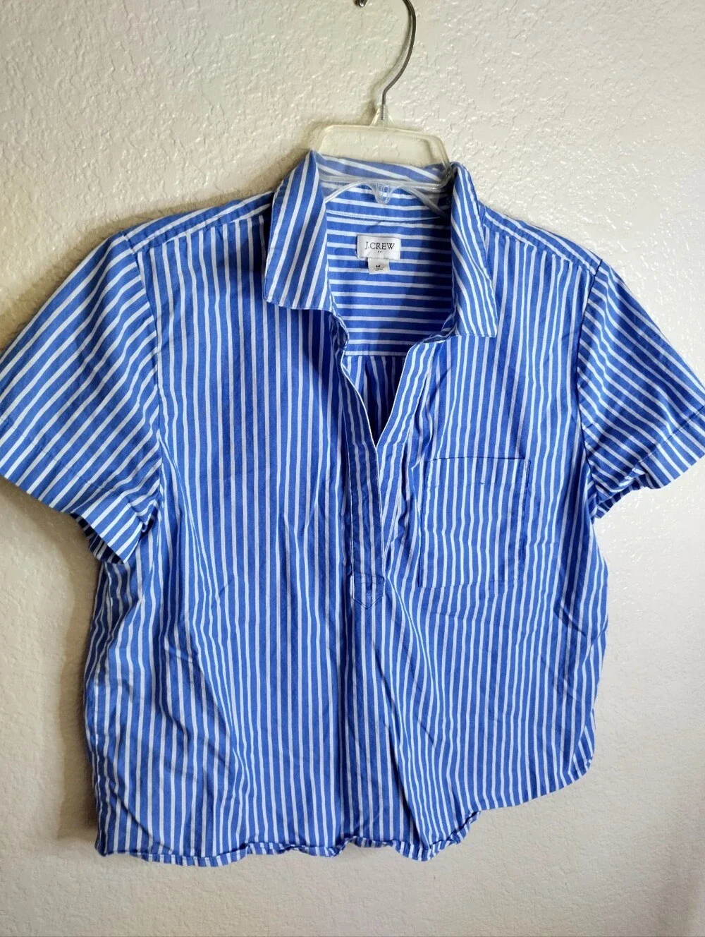 J. Crew Striped short-sleeve poplin popover top Sz M